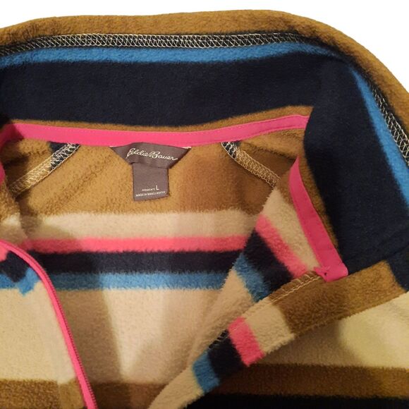 Eddie Bauer Women’s L 1/4 Zip Fleece Pullover Striped Mock Neck Multicolor Top - Picture 3 of 4